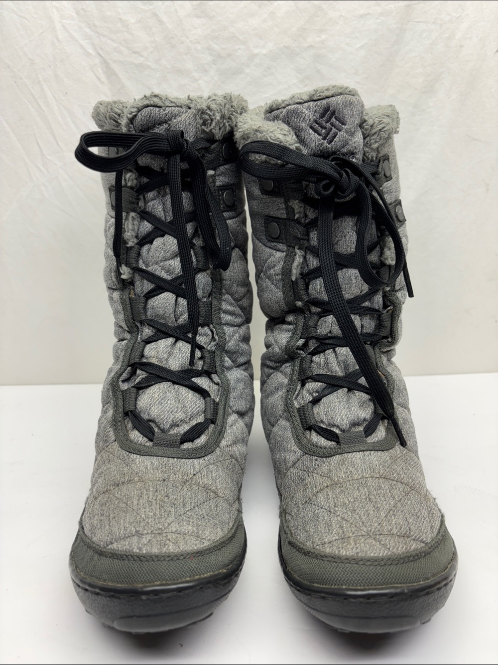 Columbia Women's Gray Quilted Lace-Up Winter Boots, SZ 7.5, box 59